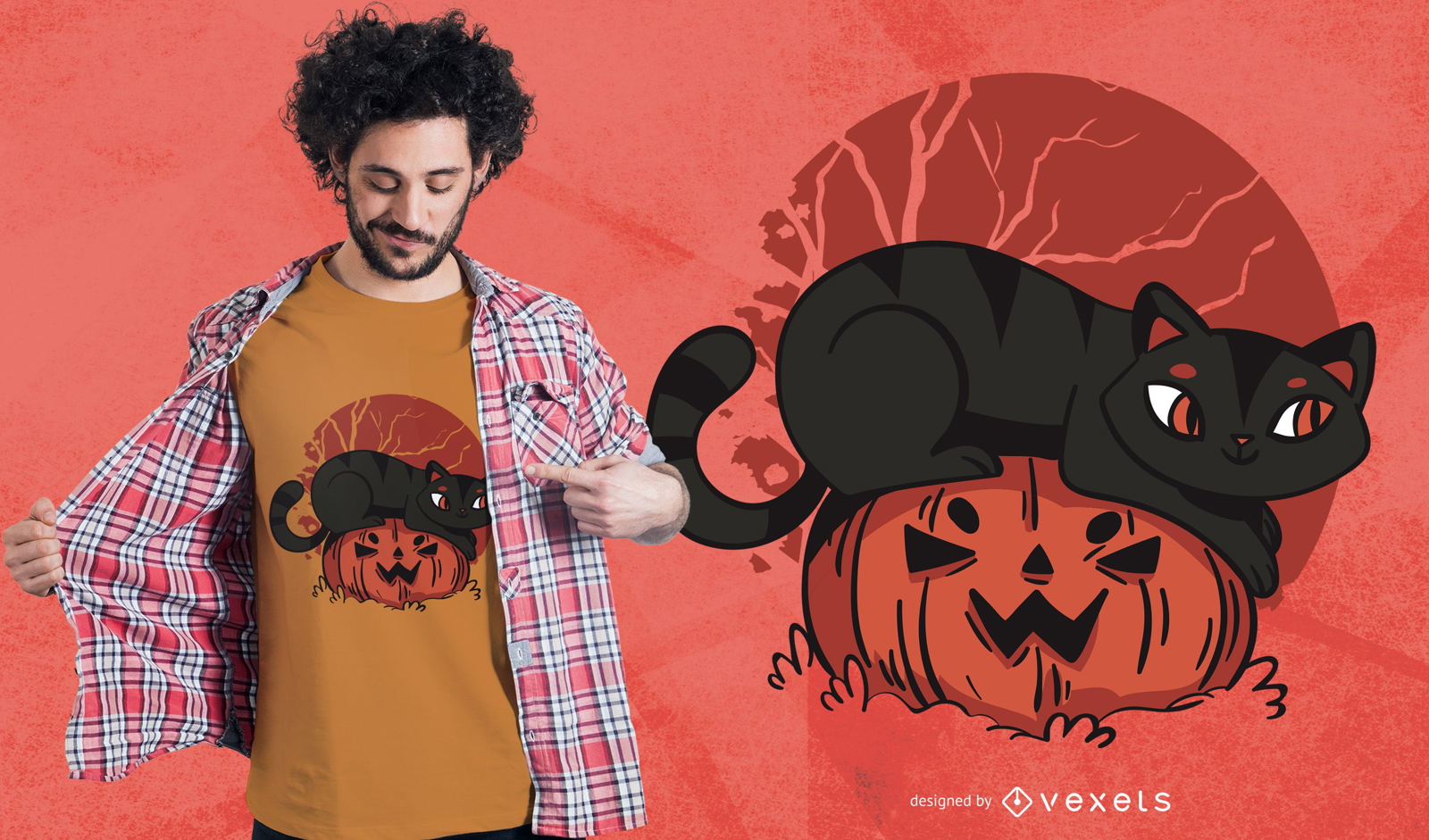 Diseño de camiseta de calabaza de gato lindo