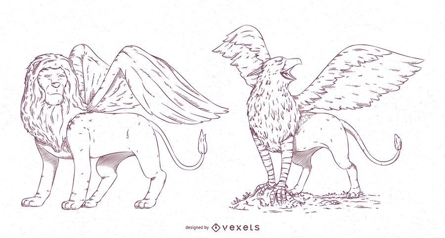 Paquete de diseño de trazo de criaturas míticas n. ° 1 Paquete de diseño de trazo de criaturas míticas n. ° 1