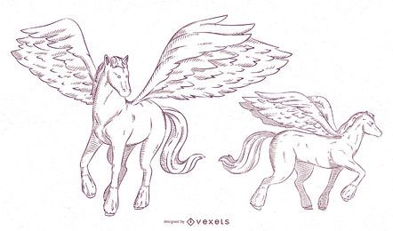 Conjunto de pinceladas de ilustração de Pegasus Conjunto de pinceladas de ilustração de Pegasus