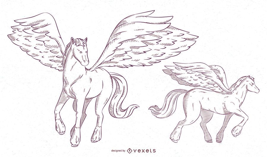 Conjunto de pinceladas de ilustração de Pegasus Conjunto de pinceladas de ilustração de Pegasus