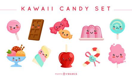 Conjunto de vectores de dulces kawaii Conjunto de vectores de dulces kawaii