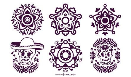 Pacote de elementos de estêncil mexicano Pacote de elementos de estêncil mexicano