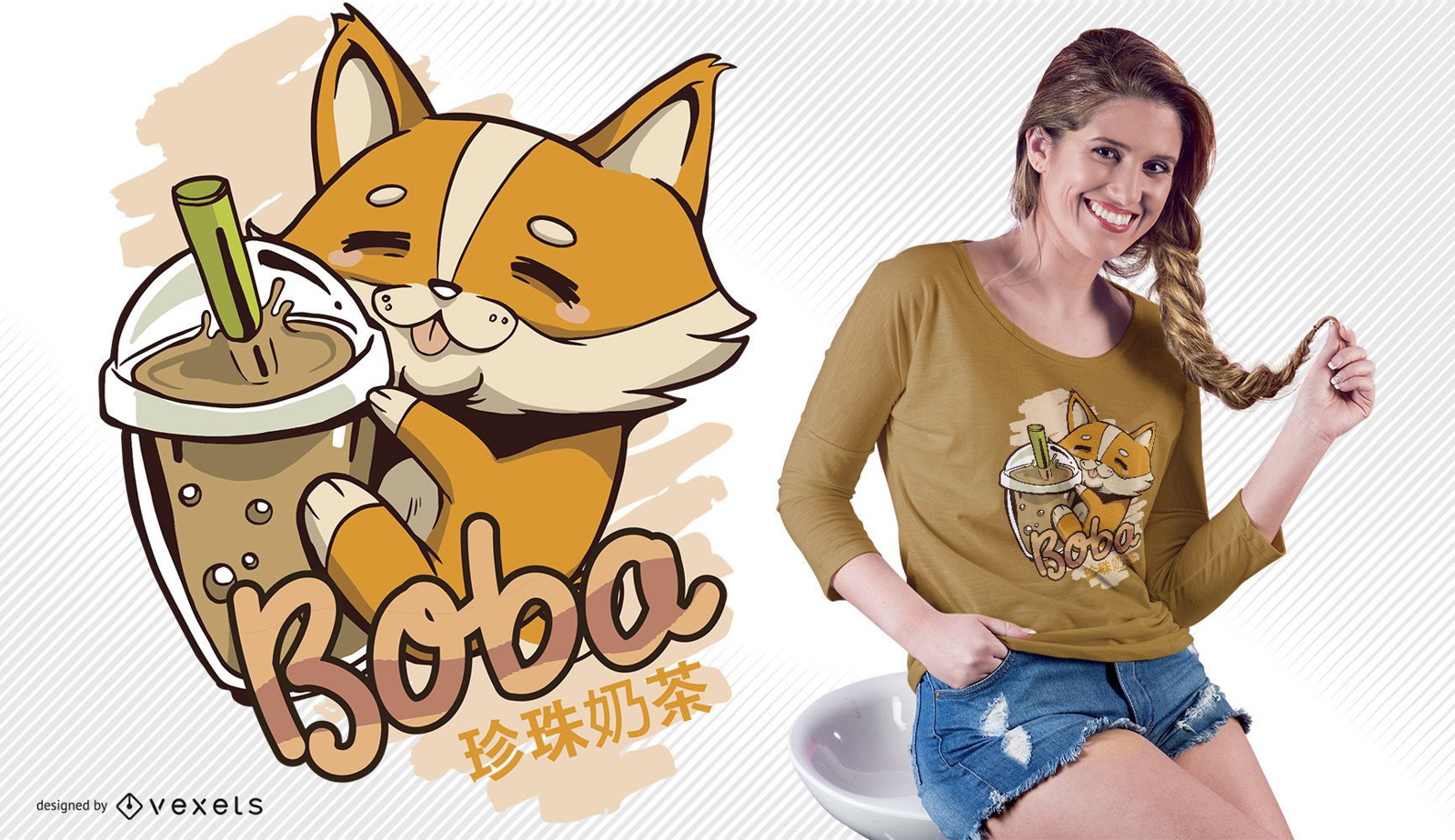 Diseño de camiseta Corgi Bubble Tea