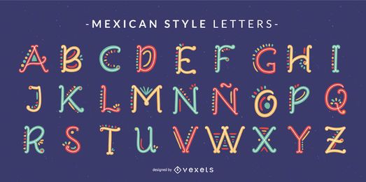 Conjunto de letras del alfabeto Doodle estilo mexicano Conjunto de letras del alfabeto Doodle estilo mexicano