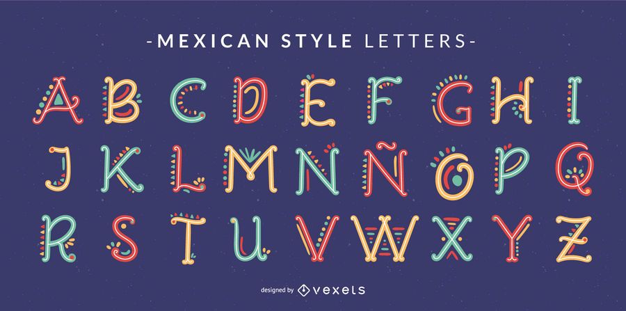 Conjunto de letra del alfabeto Doodle de estilo mexicano Conjunto de letra del alfabeto Doodle de estilo mexicano
