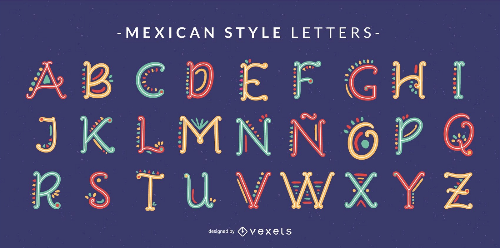 Conjunto de letras do alfabeto doodle de estilo mexicano
