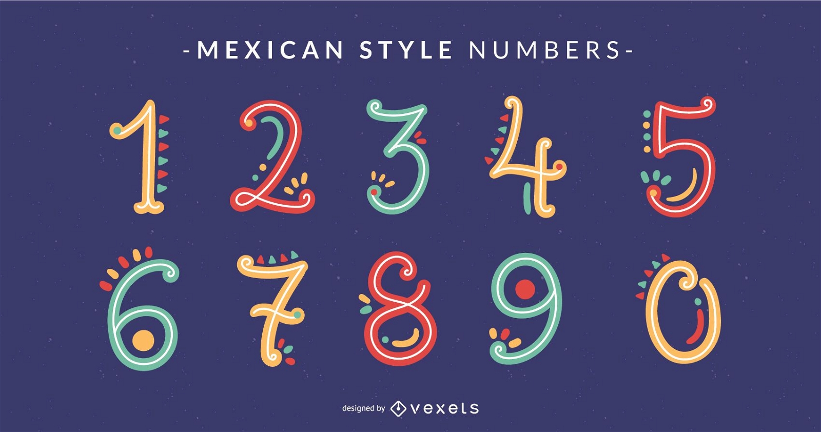 Pacote de n?meros do alfabeto do Doodle de estilo mexicano