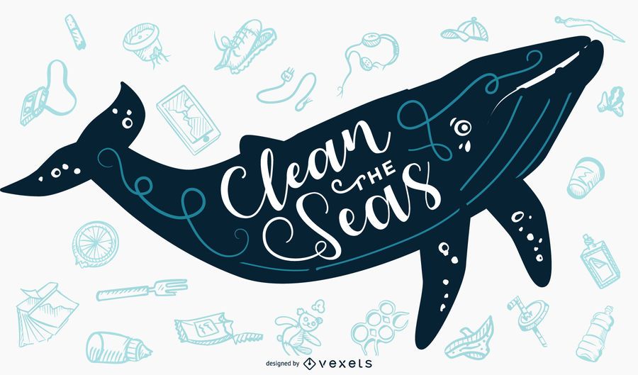Clean The Sea Whale Lettering Banner Clean The Sea Whale Lettering Banner