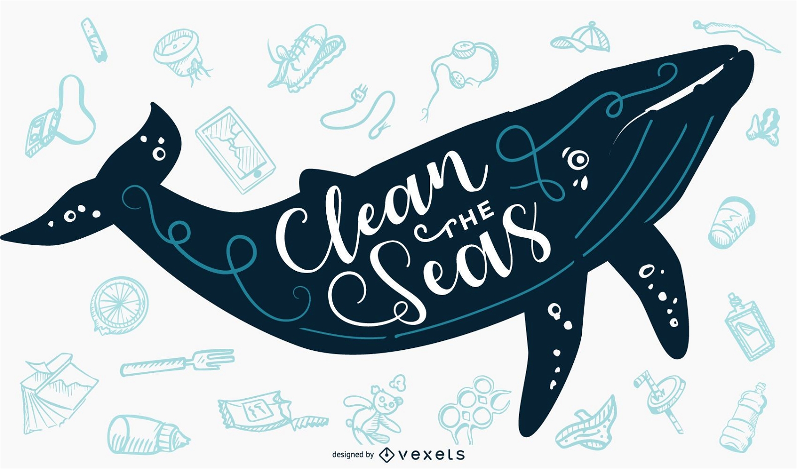 Clean The Sea Whale Lettering Banner