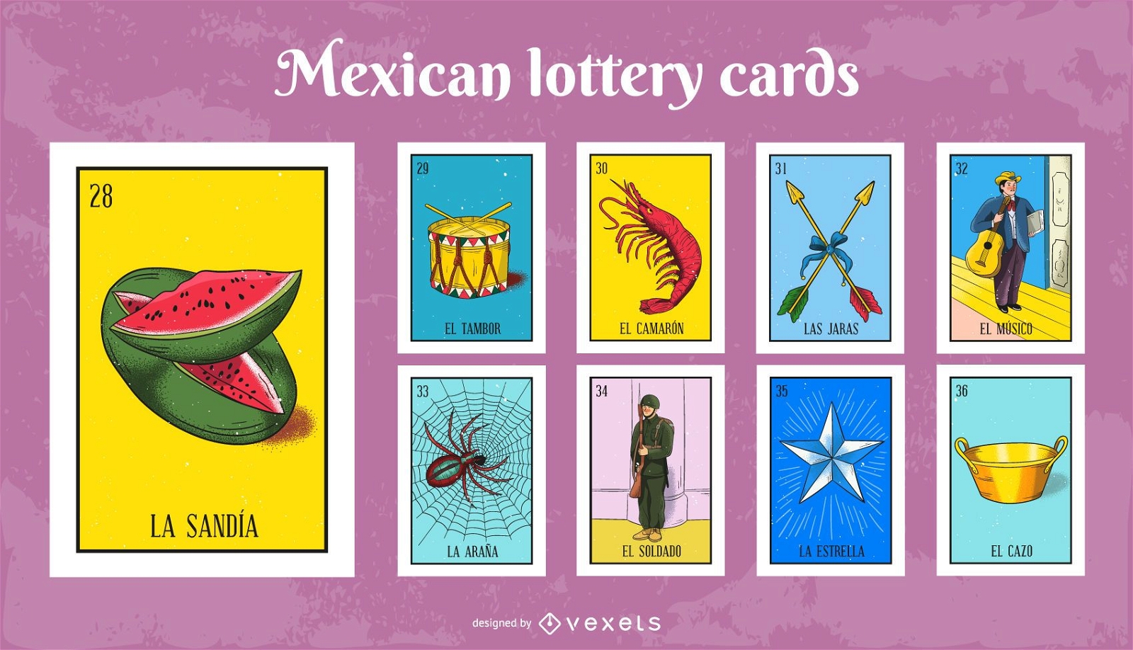 Mexikanische Lotteriekarten gesetzt