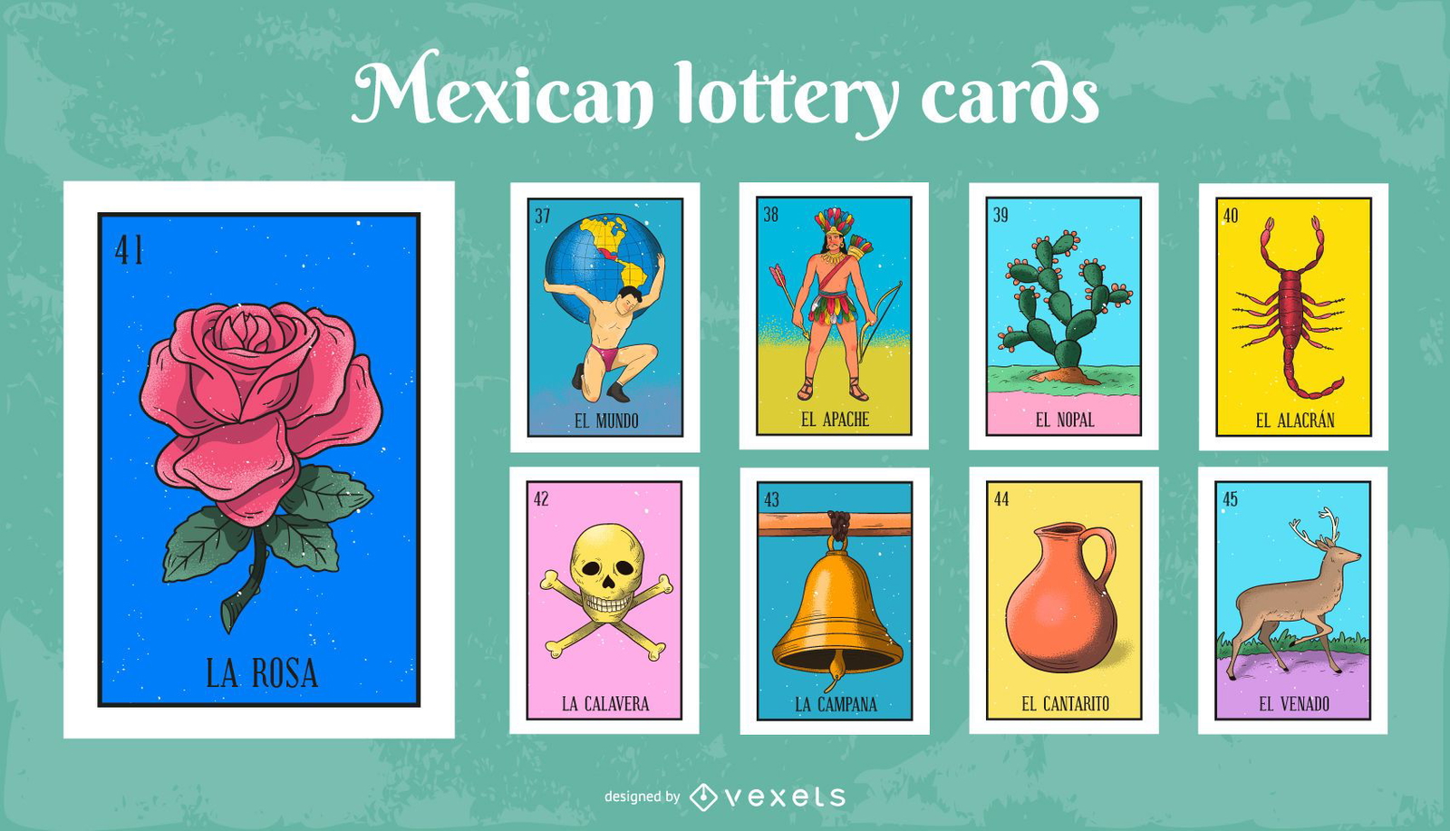 Conjunto colorido de cartões de loteria mexicana