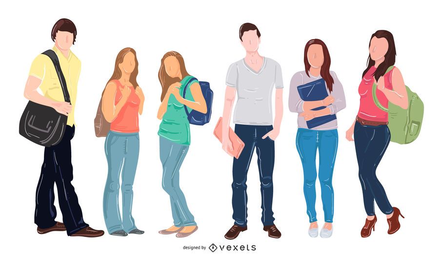 Conjunto de vectores de estudiantes adolescentes Conjunto de vectores de estudiantes adolescentes