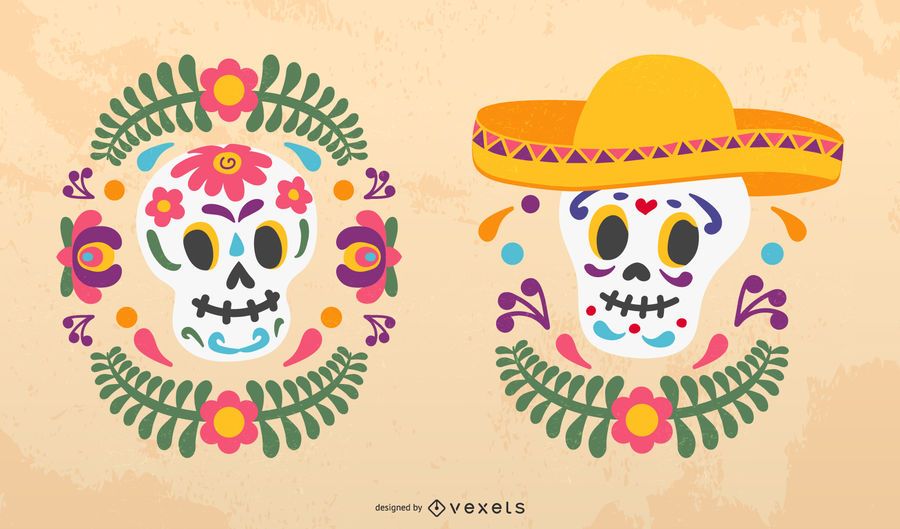 Conjunto De Vectores De Calaveras De Azúcar Descargar Vector 6636