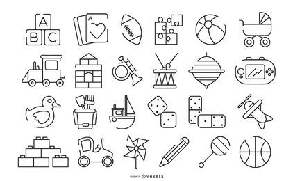 Children Toys Stroke Icon Set Vector Download