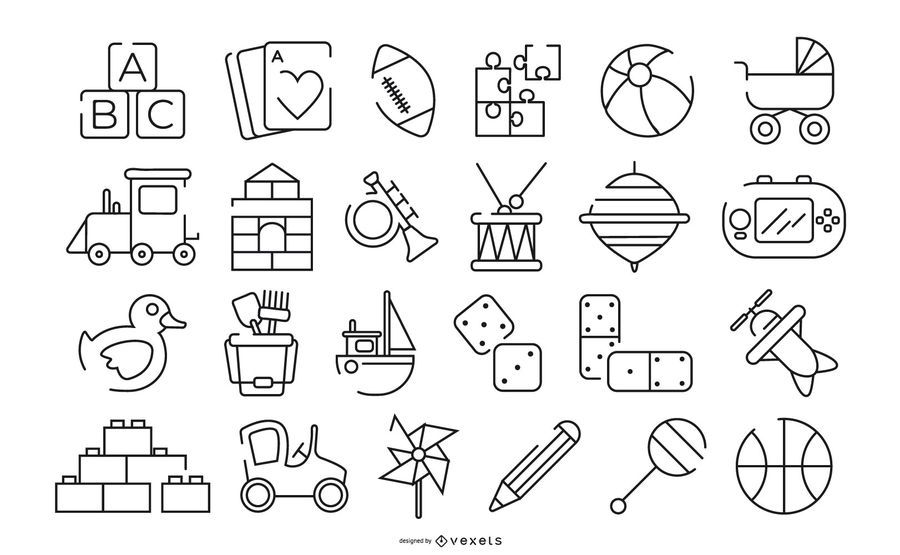 Children Toys Stroke Icon Set Children Toys Stroke Icon Set