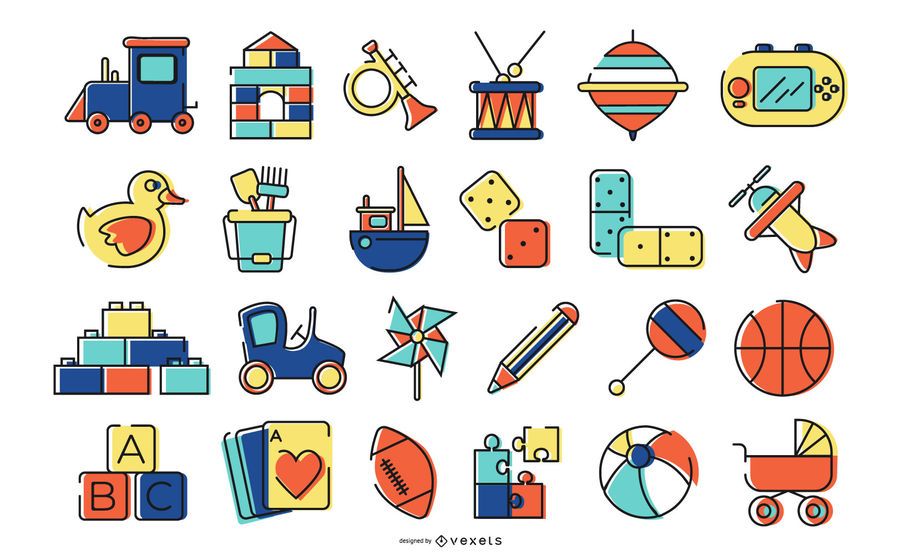 Paquete de diseño de iconos de juguete de colores Paquete de diseño de iconos de juguete de colores