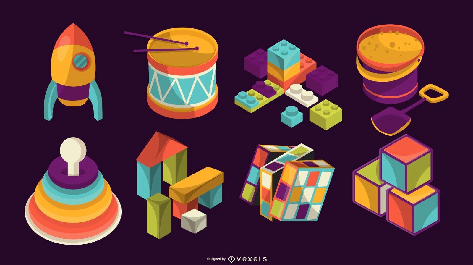 Isometric View Toy Icon Collection