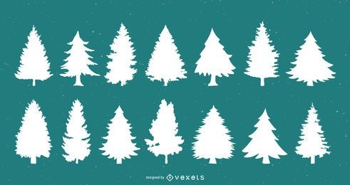 Christmas trees silhouette set