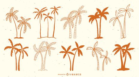 Conjunto de silueta de palmeras Doodle Conjunto de silueta de palmeras Doodle
