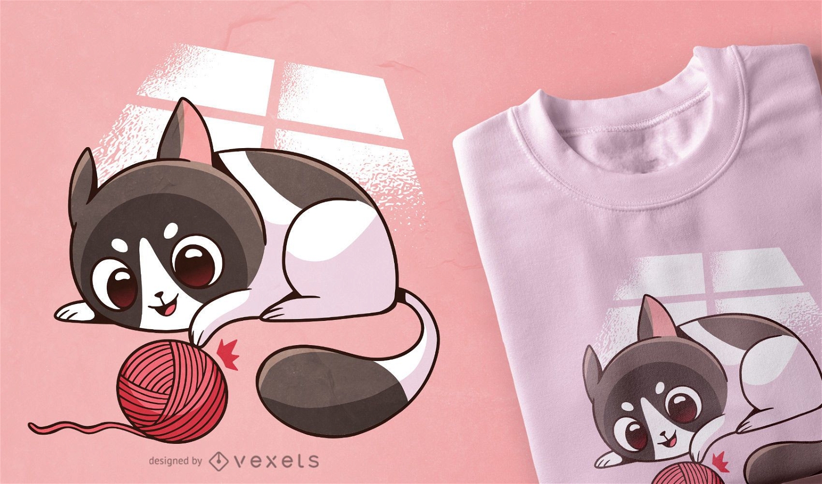 Nette Katze die T-Shirt Design spielt
