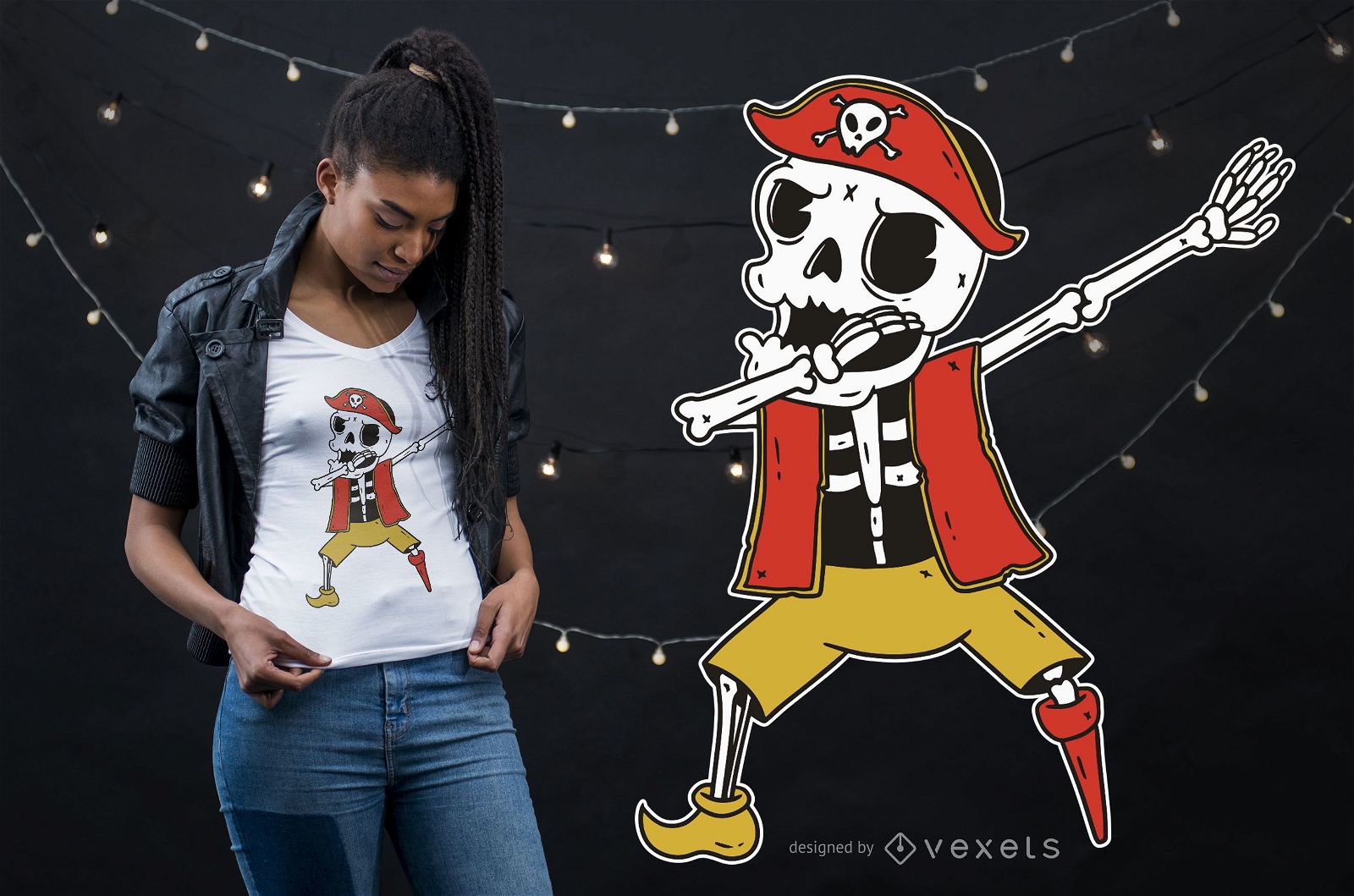 Design de t-shirt com esqueleto pirata dab