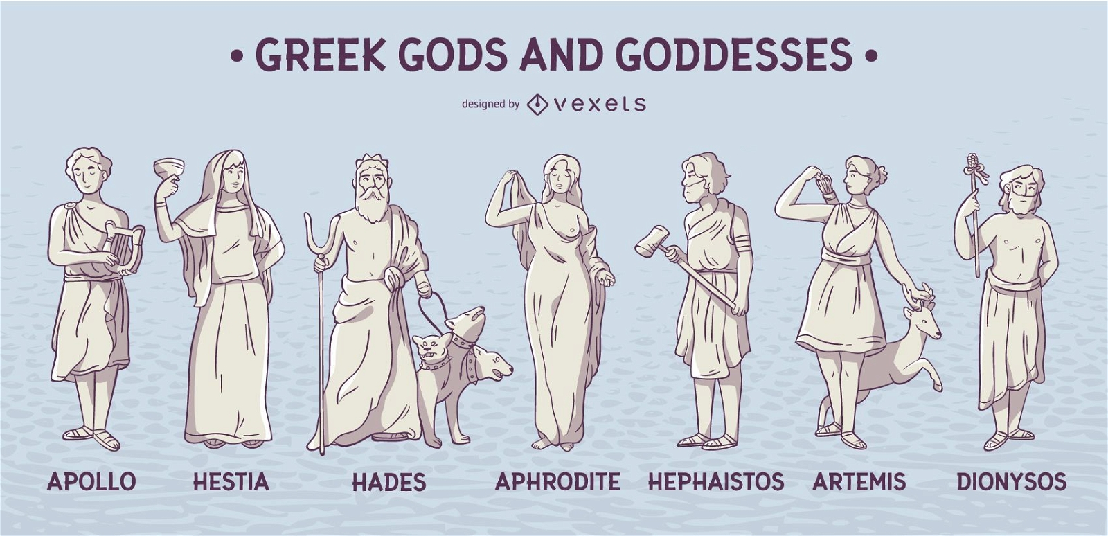 Conjunto de vectores de dioses y diosas griegas