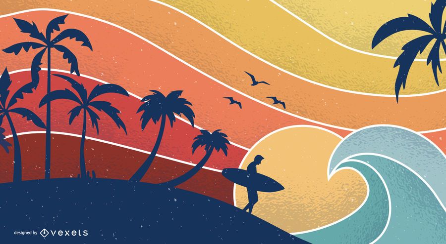 Diseño retro de la ilustración de la puesta del sol Diseño retro de la ilustración de la puesta del sol