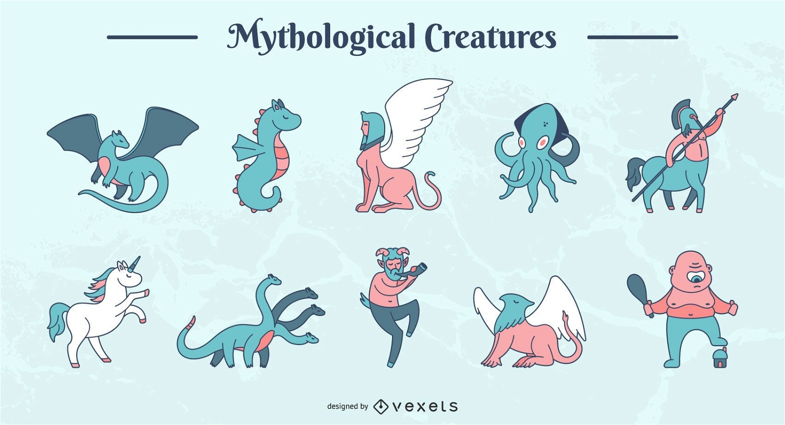 Mythologische Kreaturen Vektorsatz