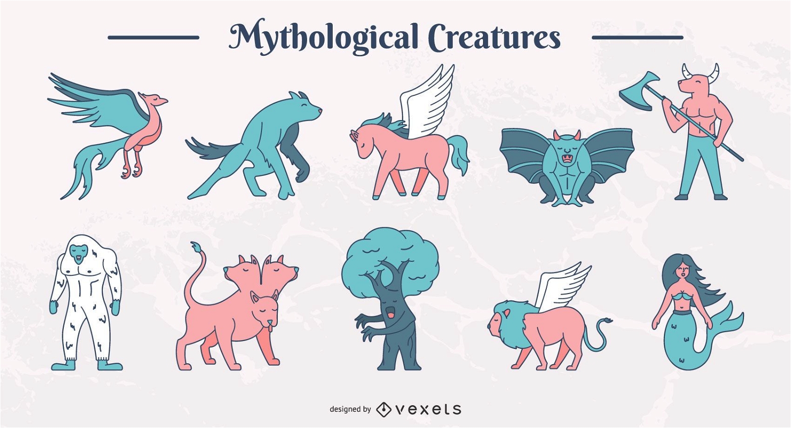 Conjunto de criaturas mitológicas