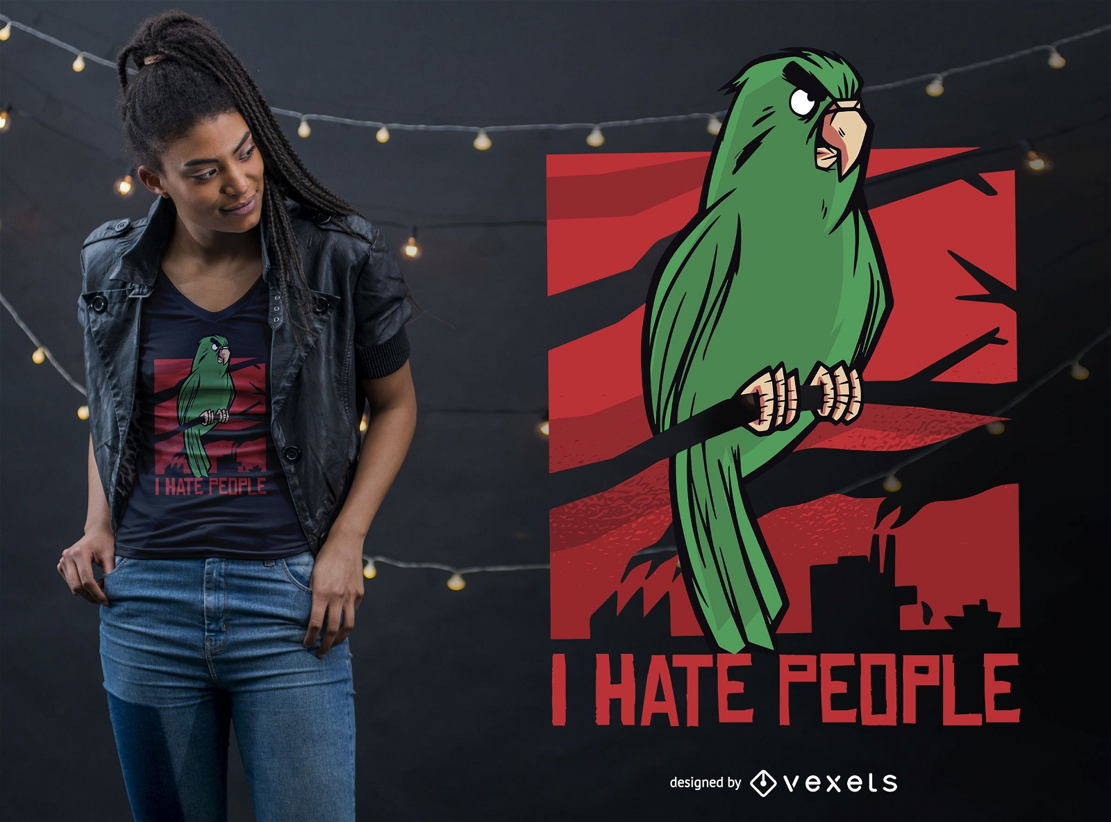 Design de camisetas de papagaio odeia pessoas