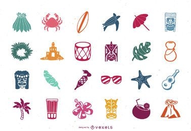 Conjunto de iconos planos de Hawaii