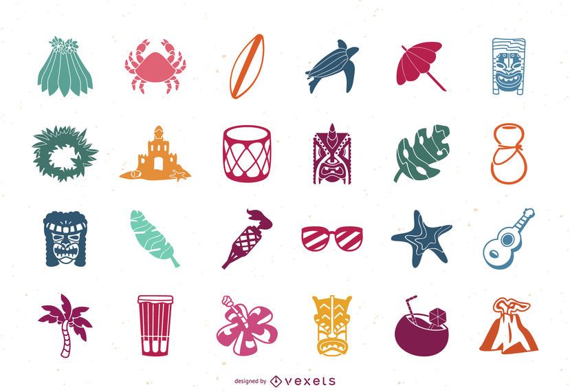 Hawaii Flat Icon Set Hawaii Flat Icon Set