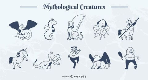 Mythical Creature Simple Stroke Illustration Pack