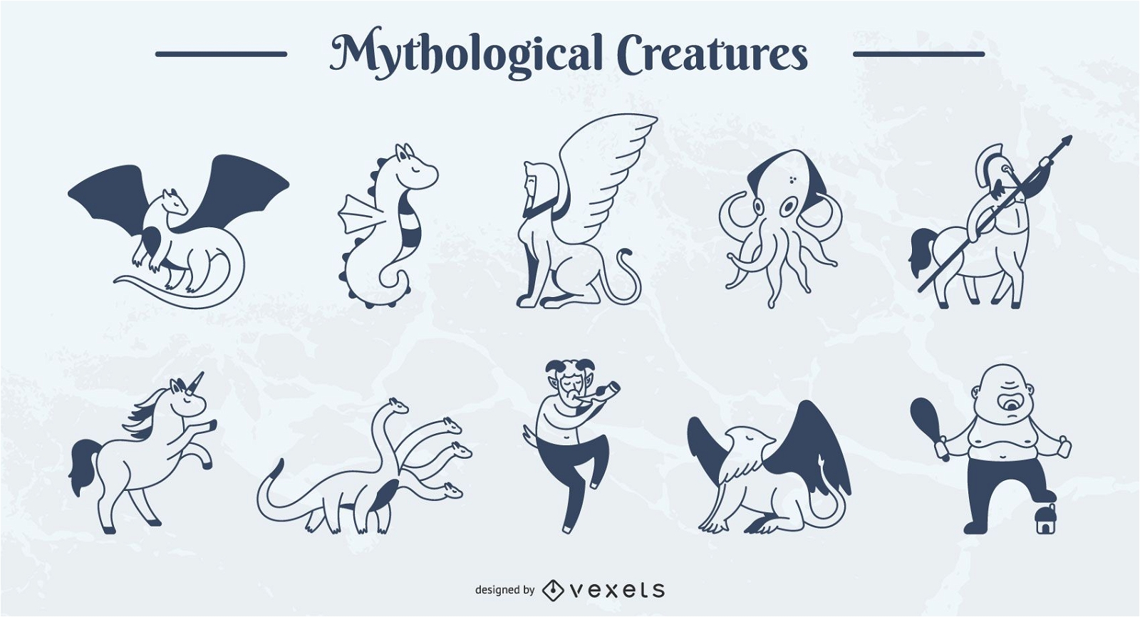 Pacote de ilustração de curso simples de criatura mítica
