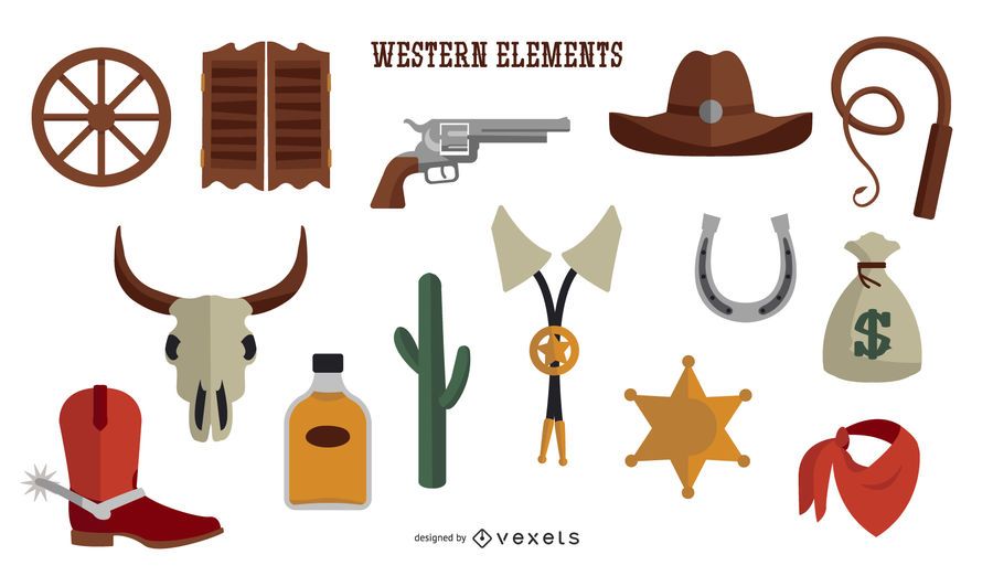 Colección de elementos occidentales de diseño plano Colección de elementos occidentales de diseño plano
