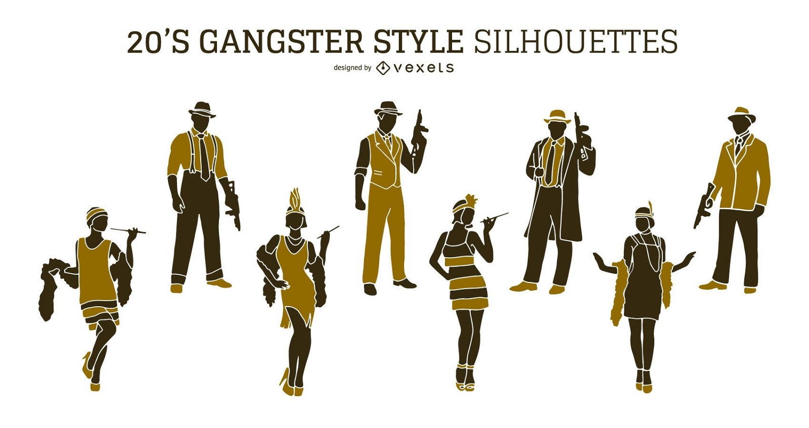 Conjunto de silhueta de gangster dos anos 20