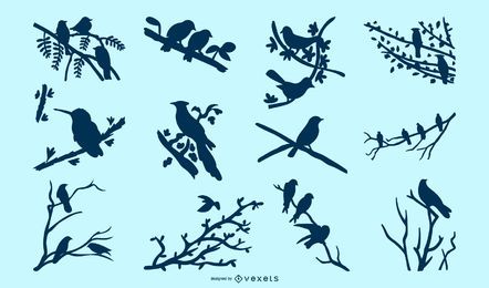 Vögel auf Ästen Silhouette Pack Vögel auf Ästen Silhouette Pack