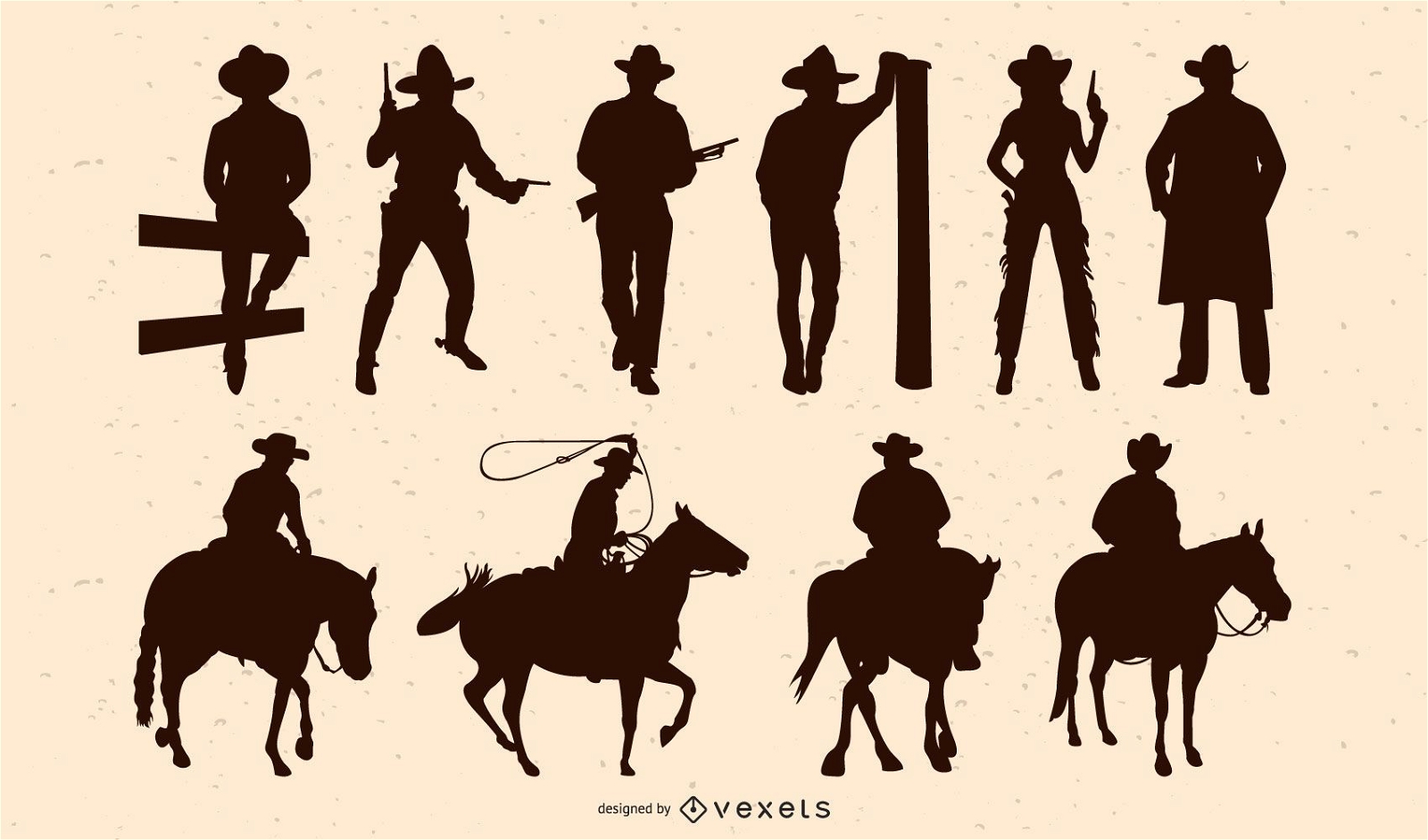 Paquete de silueta de personas de vaquero