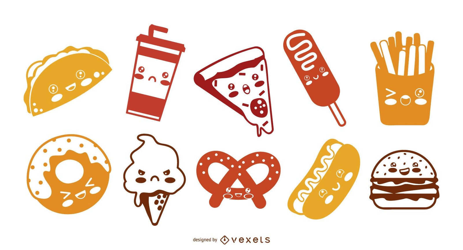 Paquete de silueta de icono de comida rápida Kawaii