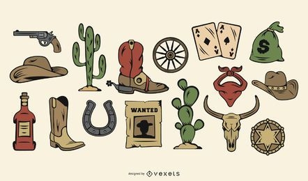 Conjunto de iconos de color de vaquero vintage