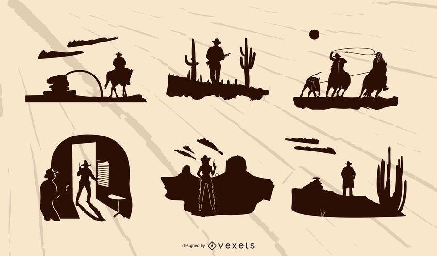 Western Composition Silhouette Set Western Composition Silhouette Set