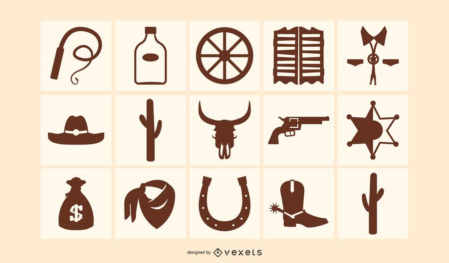 Paquete de iconos de silueta de elementos occidentales Paquete de iconos de silueta de elementos occidentales