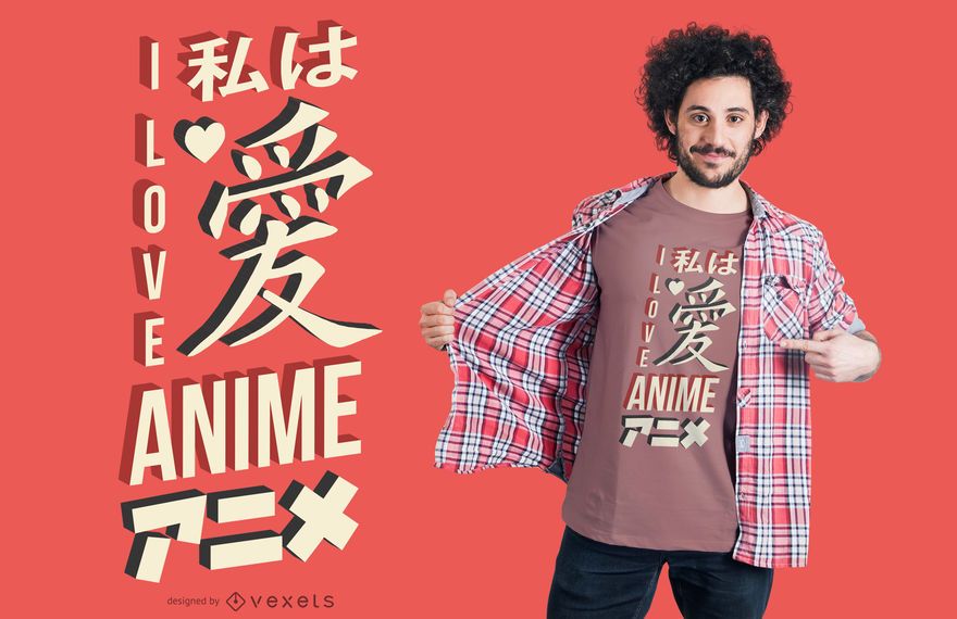 Amo diseño de camiseta de letras de anime Amo diseño de camiseta de letras de anime