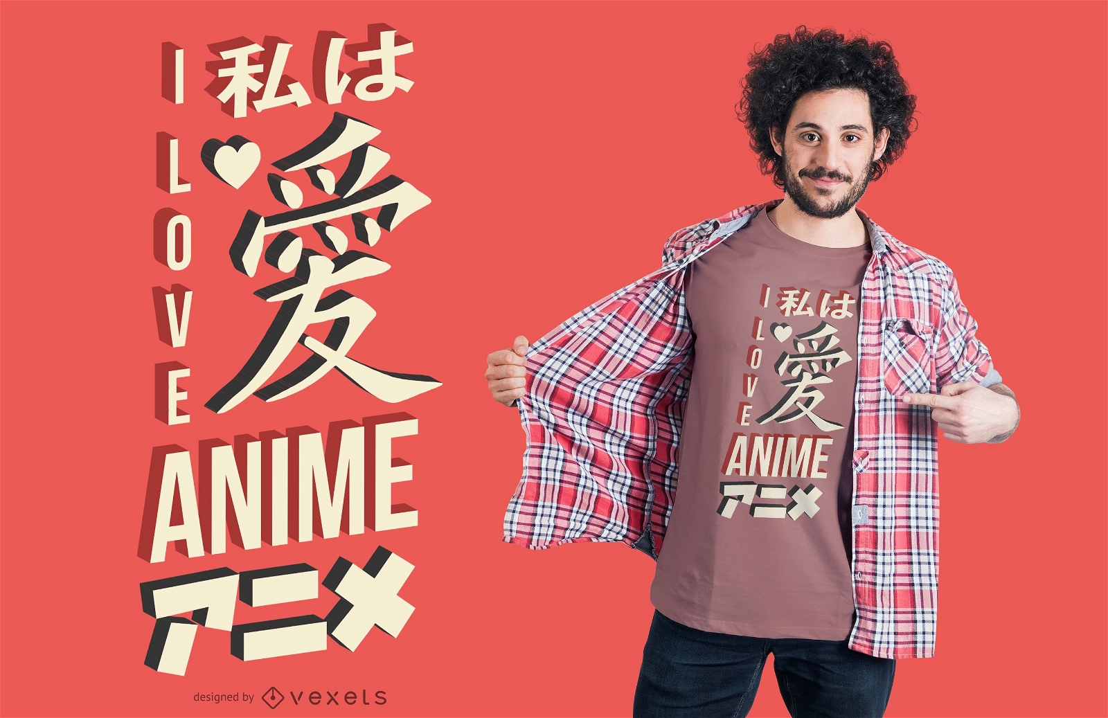 Amo el diseño de camiseta de letras de anime