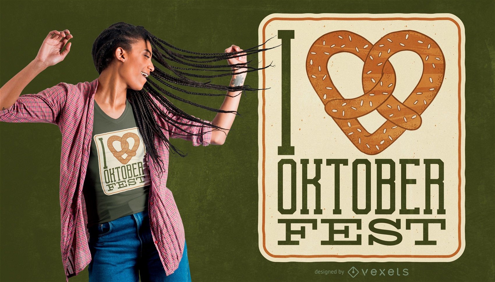 Design de camiseta com coração de pretzel da Oktoberfest