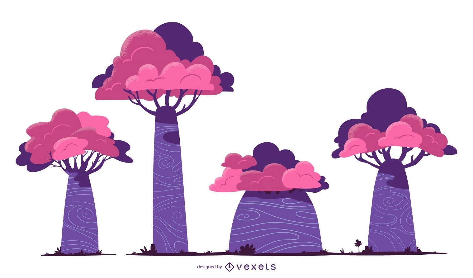Purple trees vector set