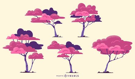 Pink trees vector set Pink trees vector set