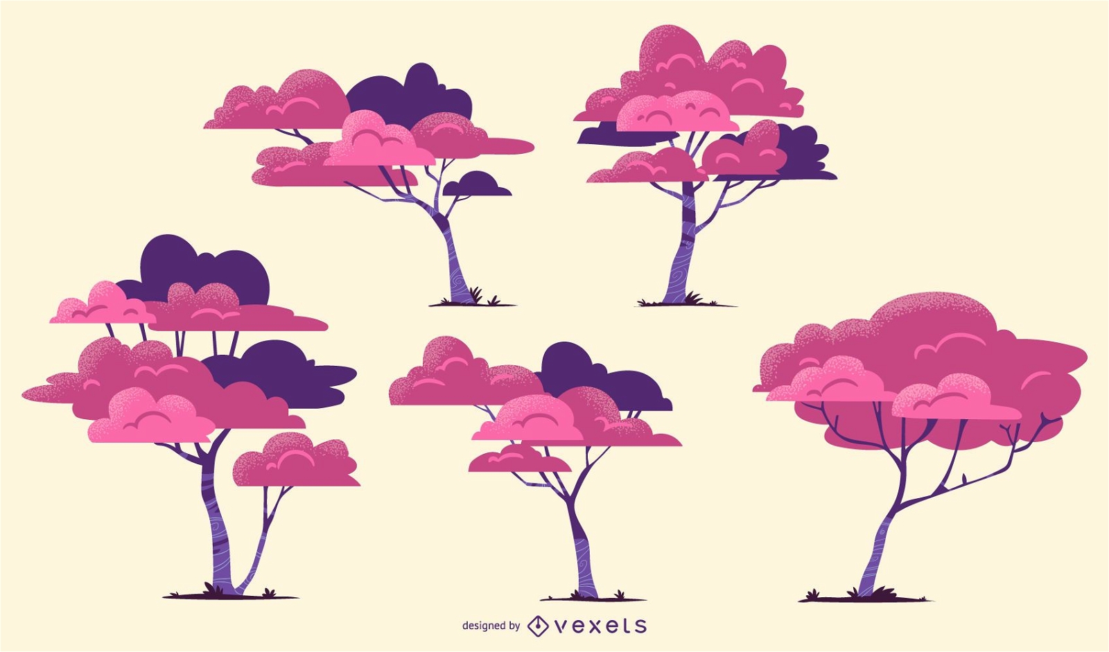 Pink trees vector set