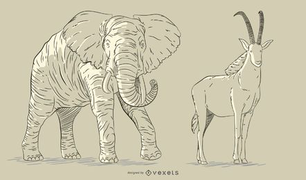 Hand drawn animals set Hand drawn animals set