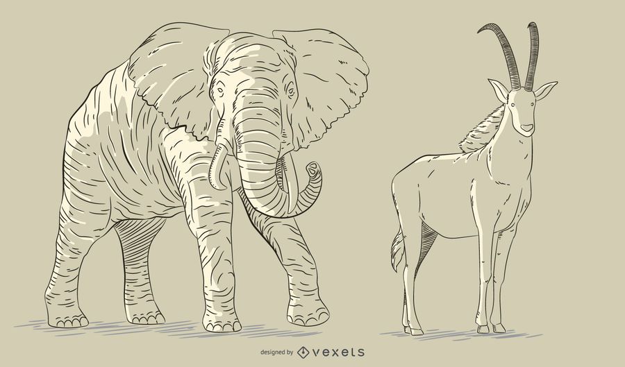Hand drawn animals set Hand drawn animals set
